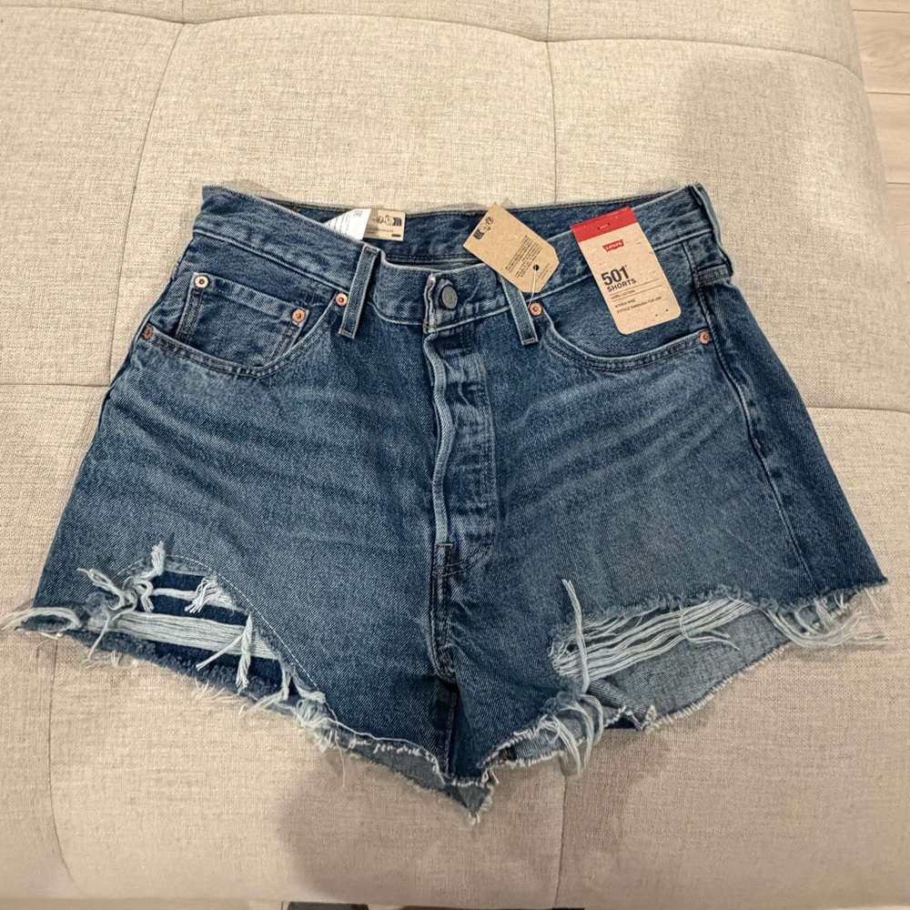 Levi's 501 Cutoff Distressed Denim Shorts - Dark Blue